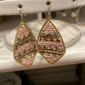 Pink and gold beaded statement earrings